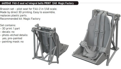 Eduard 1/48 Vought F4U-2 Corsair Seat with Integral Belts for Magic Factory