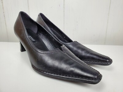 Ecco Heels Size 38 Womens Black Leather Pointy Toe Shoes