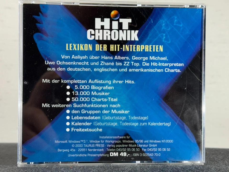 HIT CHRONIK, CD-ROM Lexikon der Hit-Interpreten, Taurus Press Günter Ehnert 2000 - Bild 2 von 4