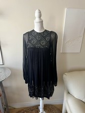 Vintage Elie Tahari Silk Chiffon Beaded Babydoll Mini Little Black Dress Small