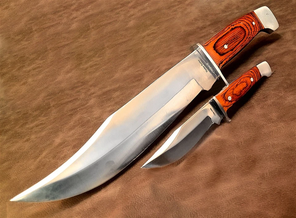 Bowie Hunting Knife 2pc Set Full-Tang Survival Tactical w/Leather Sheath TR71 - Image 4 of 4