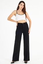 Women's High Waist Black Palazzo Wide Leg Jeans Loose Denim Pants