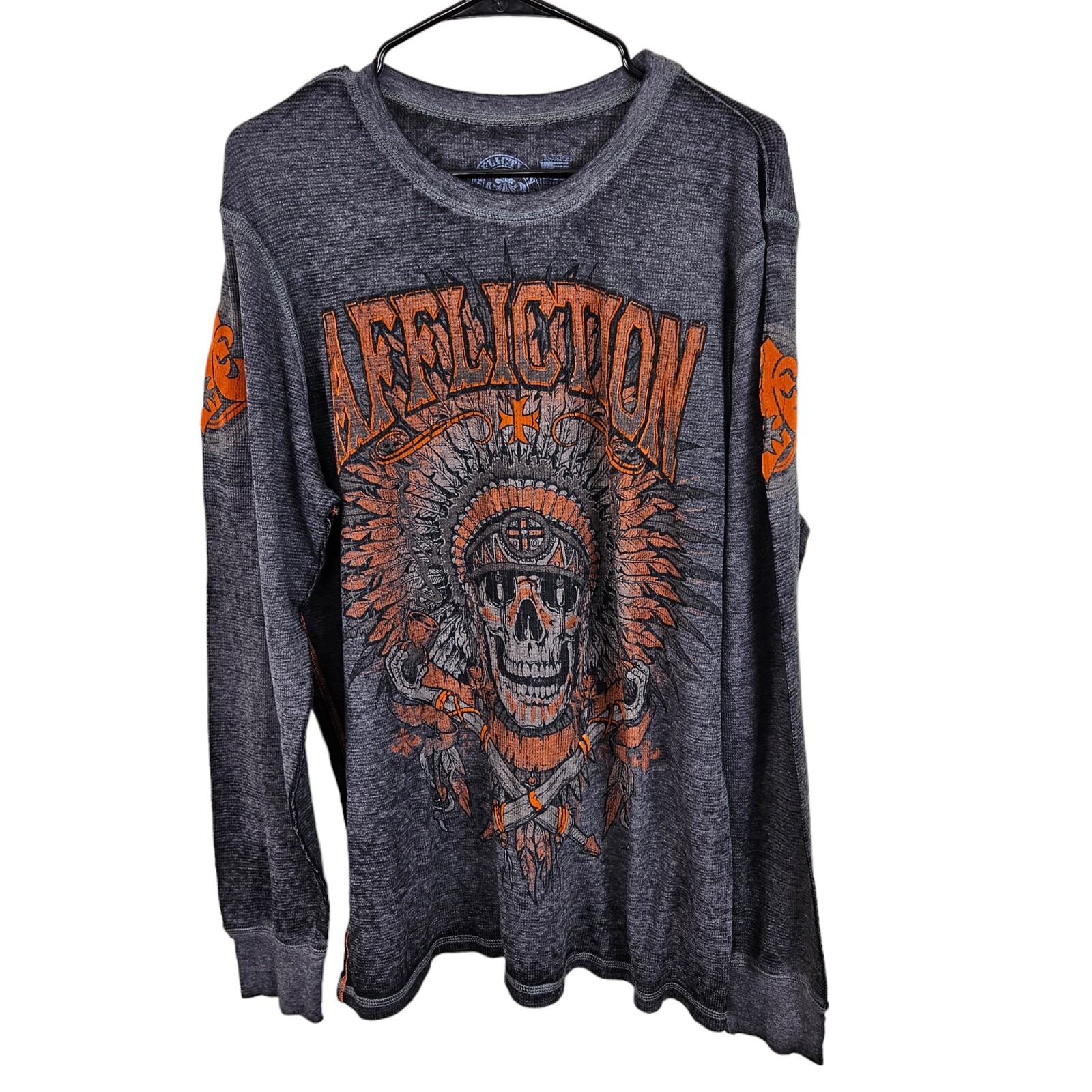 Affliction Chief Tribal Indian Skull Thermal Long Sleeve Shirt