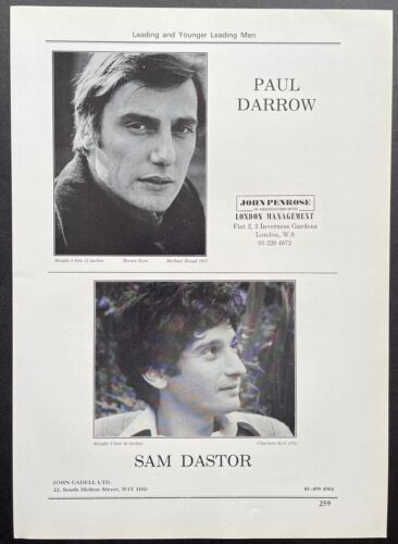 PAUL DARROW Vintage 1974 Acting Agency Page : Blake's 7 - Picture 1 of 1