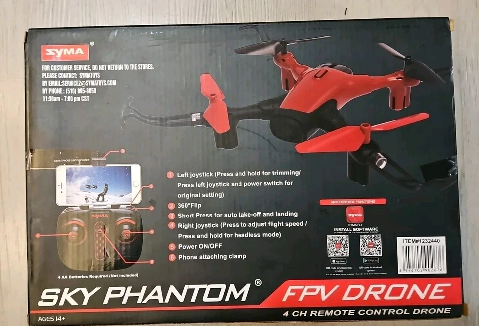SKY PHANTOM FPV 4 CH REMOTE CONTROL DRONE (RED / AGES 14+)NIB - Image 2 of 4