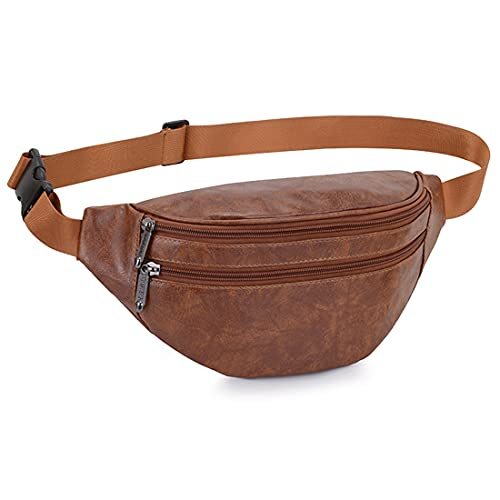 Leather Fanny Packs for Men Women Belt Bag Fashionable Waist Pack Sling Brown