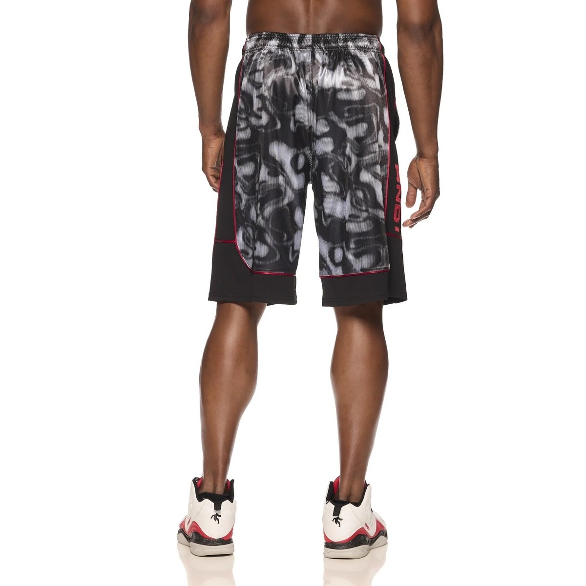 AND1 Mens Basketball Gym Court Workout Shorts Black Gray Red