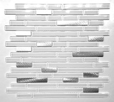 Pure White Glass and Brushed Aluminum 12x12 Matchstick Mix Mosaic Wall Tile