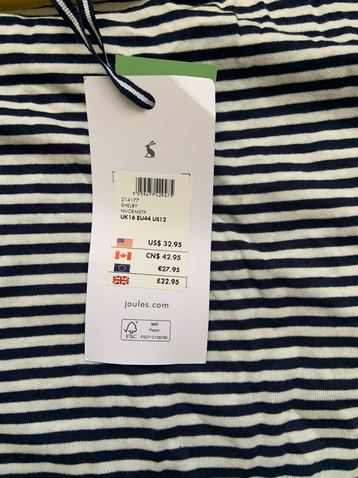 Joules TShirt Size US 12 Black White Stripe Long Sleeve 100 Cotton