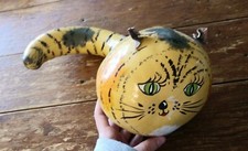 Hand painted hp folk art decorated cat kitten gourd country farmhouse XL huge