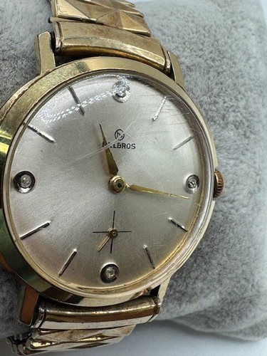 Vintage Men's Helbros Mechanical Gold Tone Diamond Dial USA Watch WORKS - Picture 6 of 17
