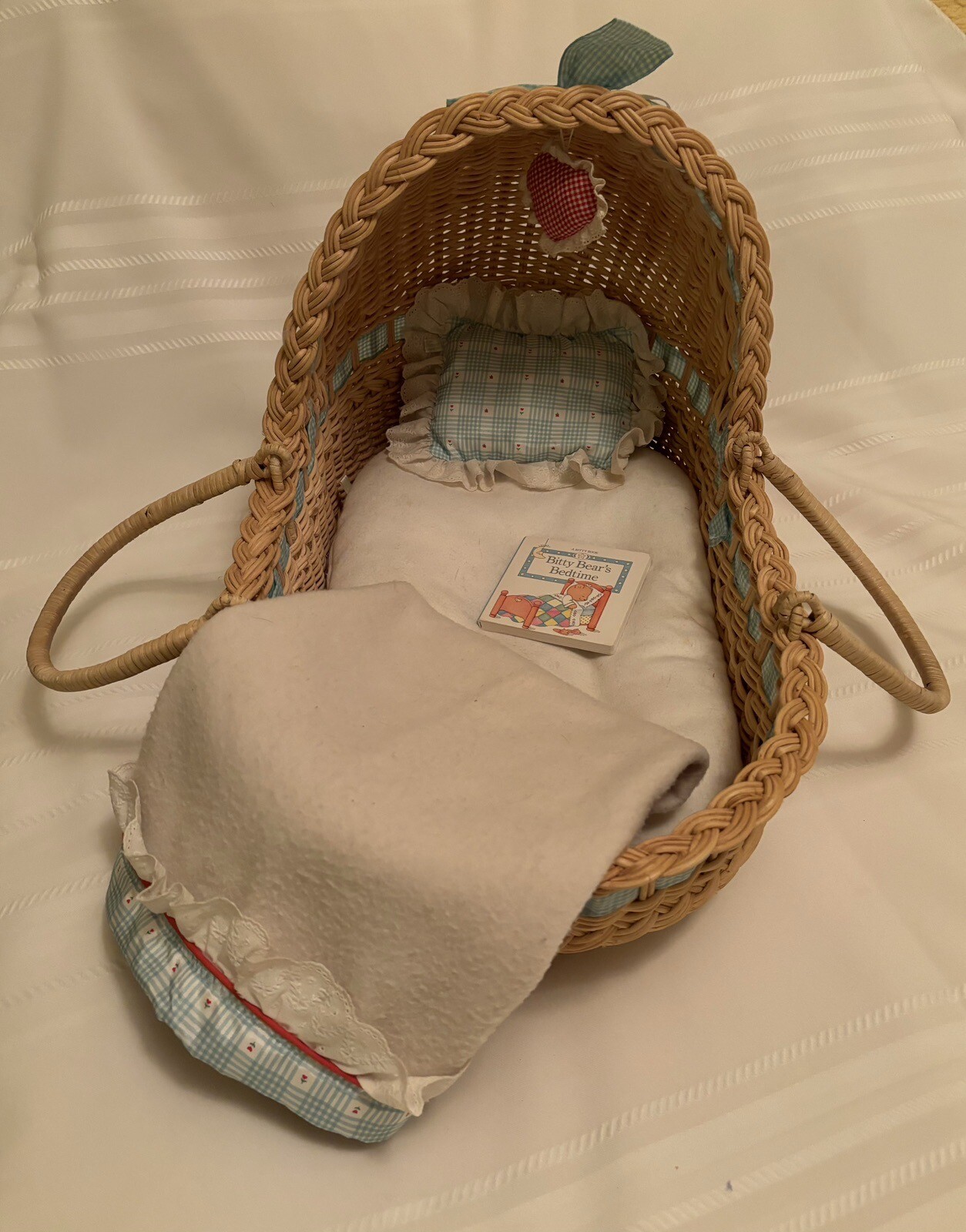 American Girl Bitty Baby 1995 Lullaby Moses Basket RARE Woven Ribbon