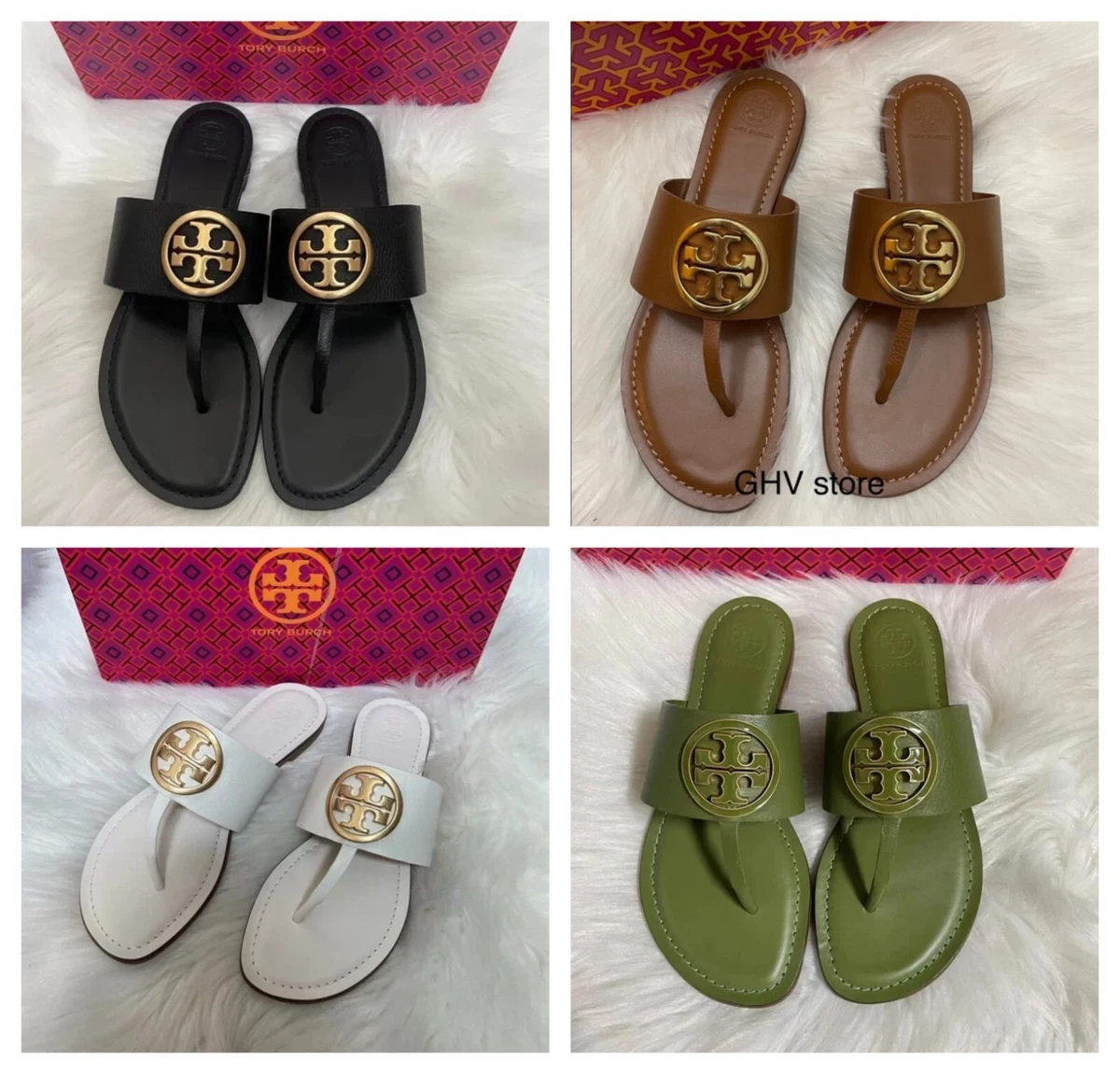 Tory Burch Benton Band Calf Leather Flat Thong Sandals