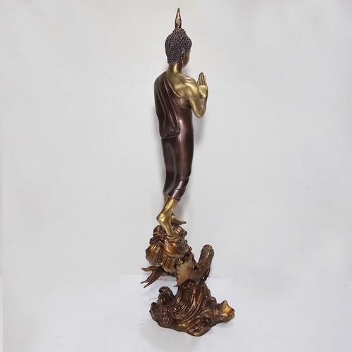 Thai Buddh Amulet Phra Kandhararath 19" Tall Statue Brass Patina Wat Wimuttitha - Picture 6 of 12