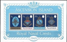 522 Ascension Island 1969, SC #129a MNH,  Royal Navy Crests, MI AC BL 1.