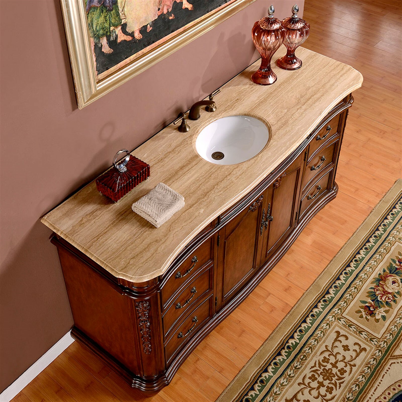 72-Inch Wide Travertine Top Large Single Sink Bathroom Vanity Cabinet  0247Tr | Ebay