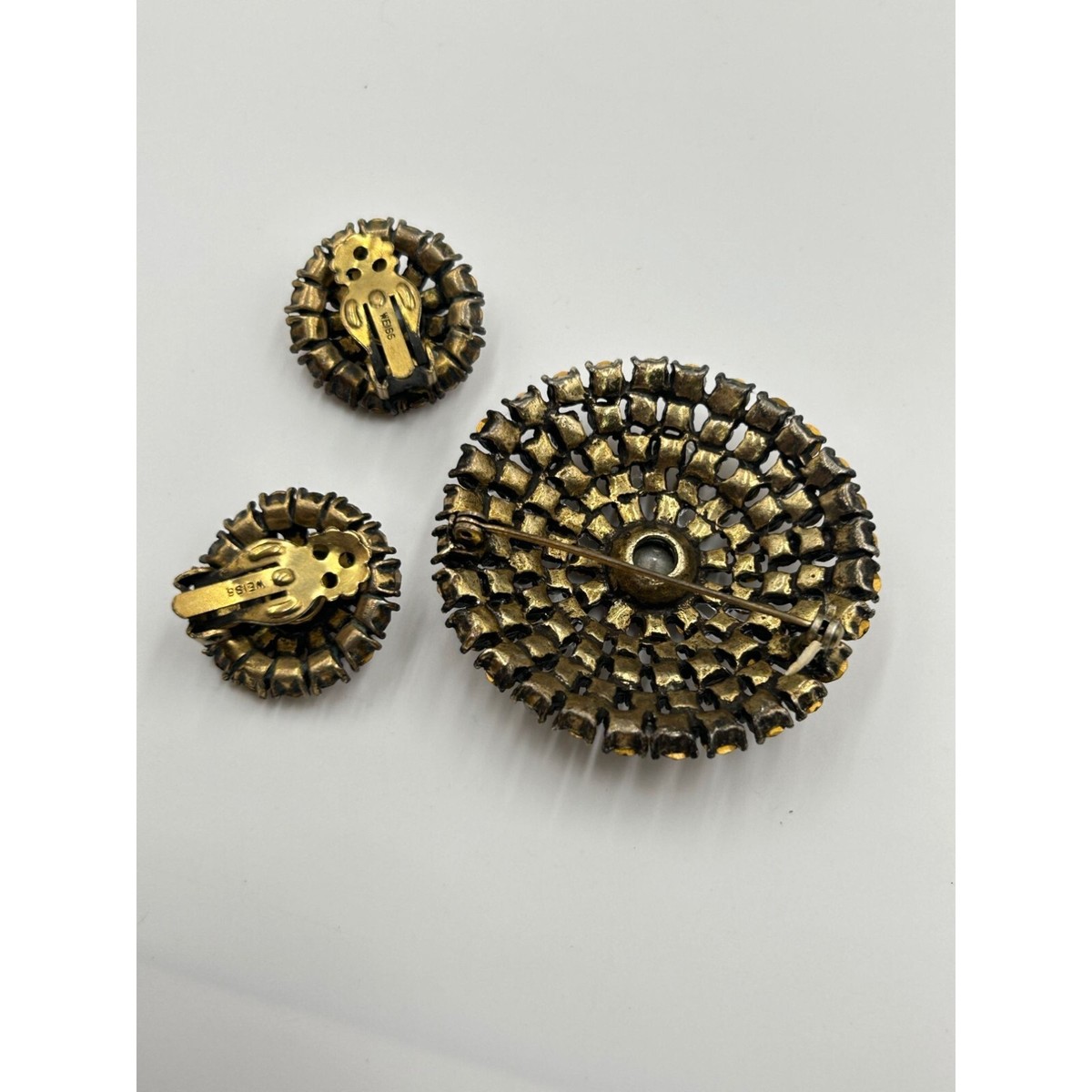 il_fullxfull.5223541297_hddb.jpg Signed Weiss Vintage Brooch & Clip On Earrings Set Autumn Fall Color Rhinestones main image 1