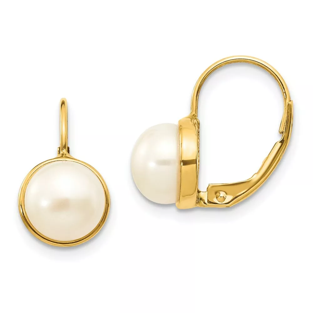 Leverback pearl 2024 earrings 14k