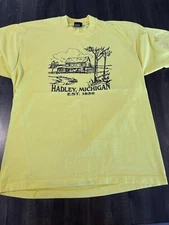 Vintage Screen Stars Made In USA Hadley Michigan Lapeer Yellow T Shirt Large