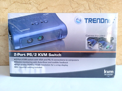 Trendnet TK-205K 2-Port PS/2 KVM Switch Kit Cables Included New Sealed Box