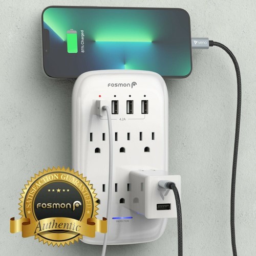 6 Outlet Extender Surge Protector With 4 USB Fast Charger Ports Wall Adapter Tap - Picture 2 of 9