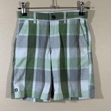 Micros Shorts Boys 5 Green White Plaid Elastic Button