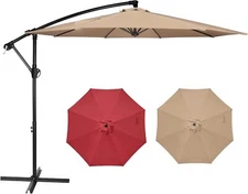 YSSOA Offset Patio Umbrella 10ft Cantilever Hanging Market Umbrella Sexy Red/Tan