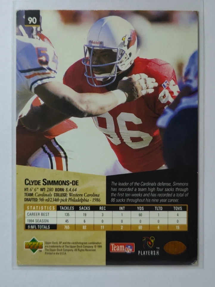 1995 Upper Deck SP #90 Clyde Simmons - Image 2 of 2