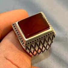 Yemeni Aqeeq Ring For Men, Carnelian Ring With Sterling Silver 925, Natural Agat