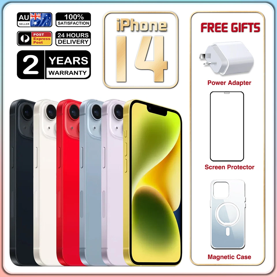 New Apple iPhone 14 Unlocked 64/128/256GB Sealed Colours 5G Mobile FREE EXPRESS