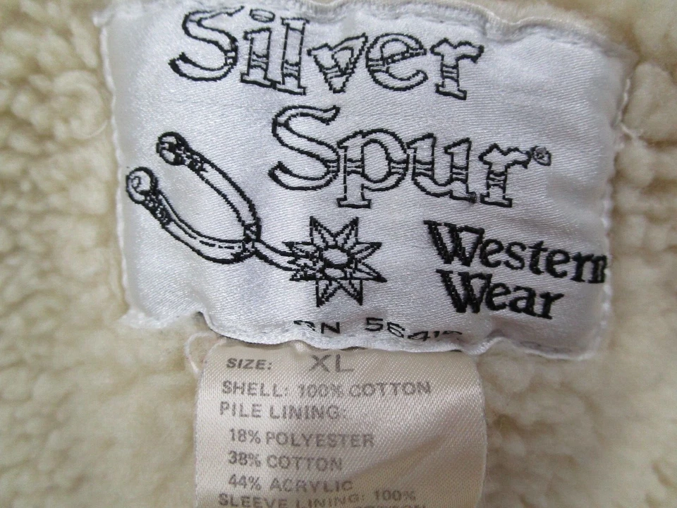 Chaqueta Vintage Plateada Espuela Mujer Extra Grande Azul Denim Frente a Presión Forrada Sherpa Foto 3 de 4