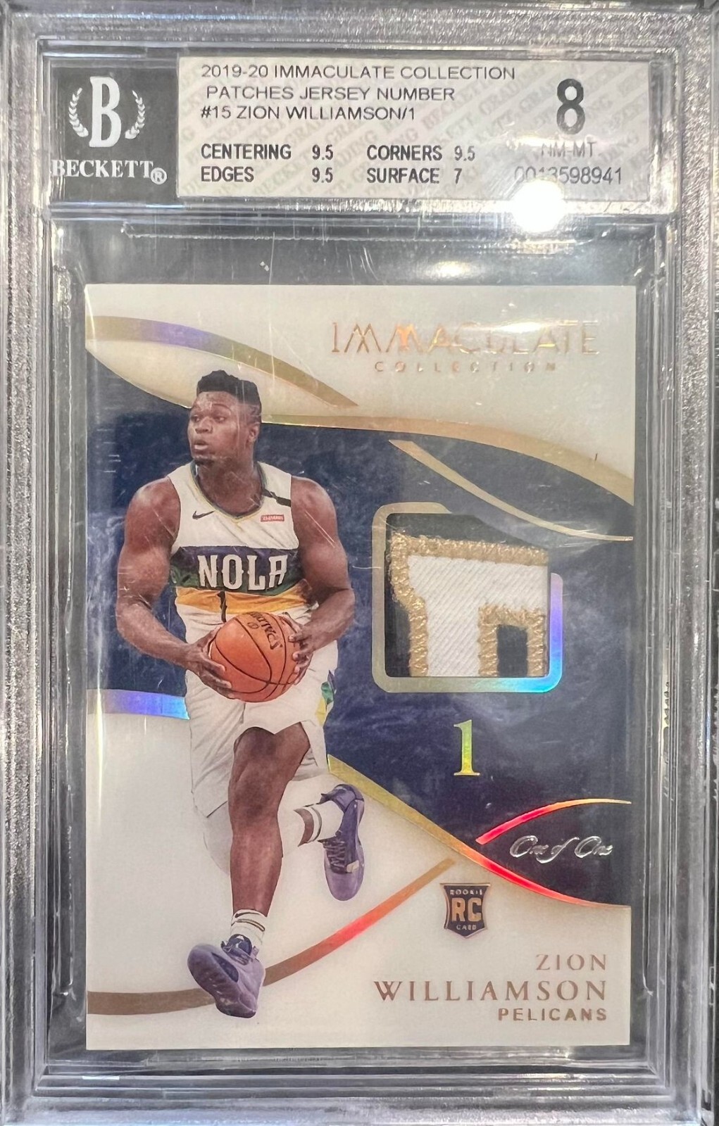 2019-20 Immaculate Patches Jersey Number TRUE 1/1 #15 Zion Williamson BGS 8 JH4