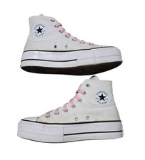 Converse Chuck Taylor All Star Womens Size 6 Platform White Canvas Pink Laces