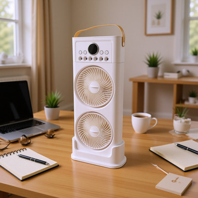 Dual Fan Mist Cooling Fan With Humidifier 6 Nozzles 360° Adjustable Low Soun SET