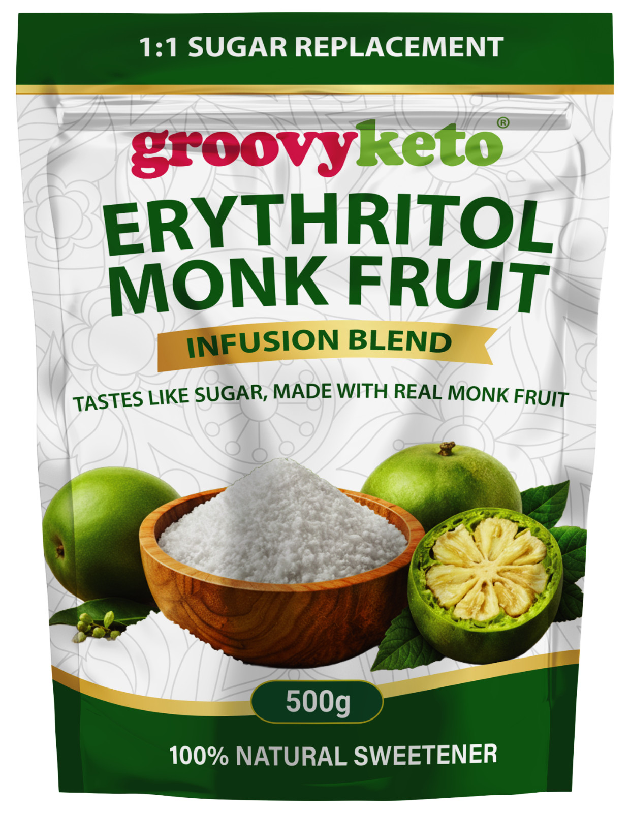 Monk Fruit & Erythritol Sweetener (Granulated) -500g - Natural Sugar Replacement