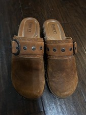 Born Size 8 Banyan Brown Leather Slip On Clogs Comfort Shoe Buckle Distressed