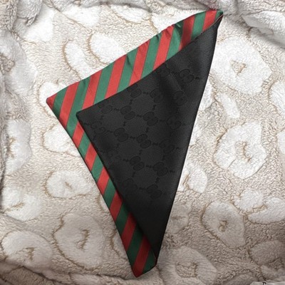 Gucci Double-Sided Silk Pocket Square Black GG and Red/Green Striped