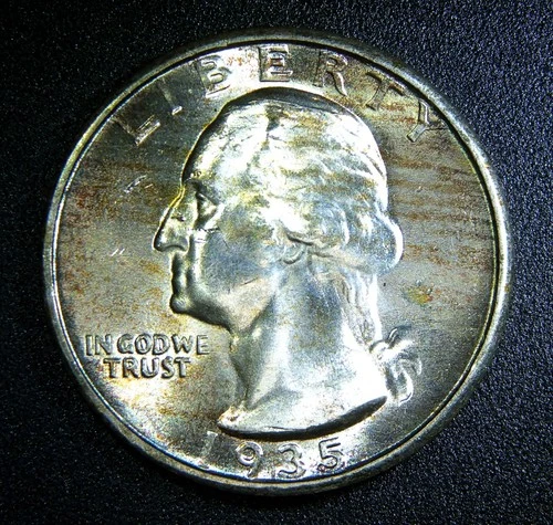 1935 ** Washington Quarter ** Beautiful Color ** Superb Gem BU ** Album Toned **