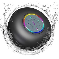 Black Waterproof Bluetooth Shower Speaker with LED IPX4 Mic Suction Cup