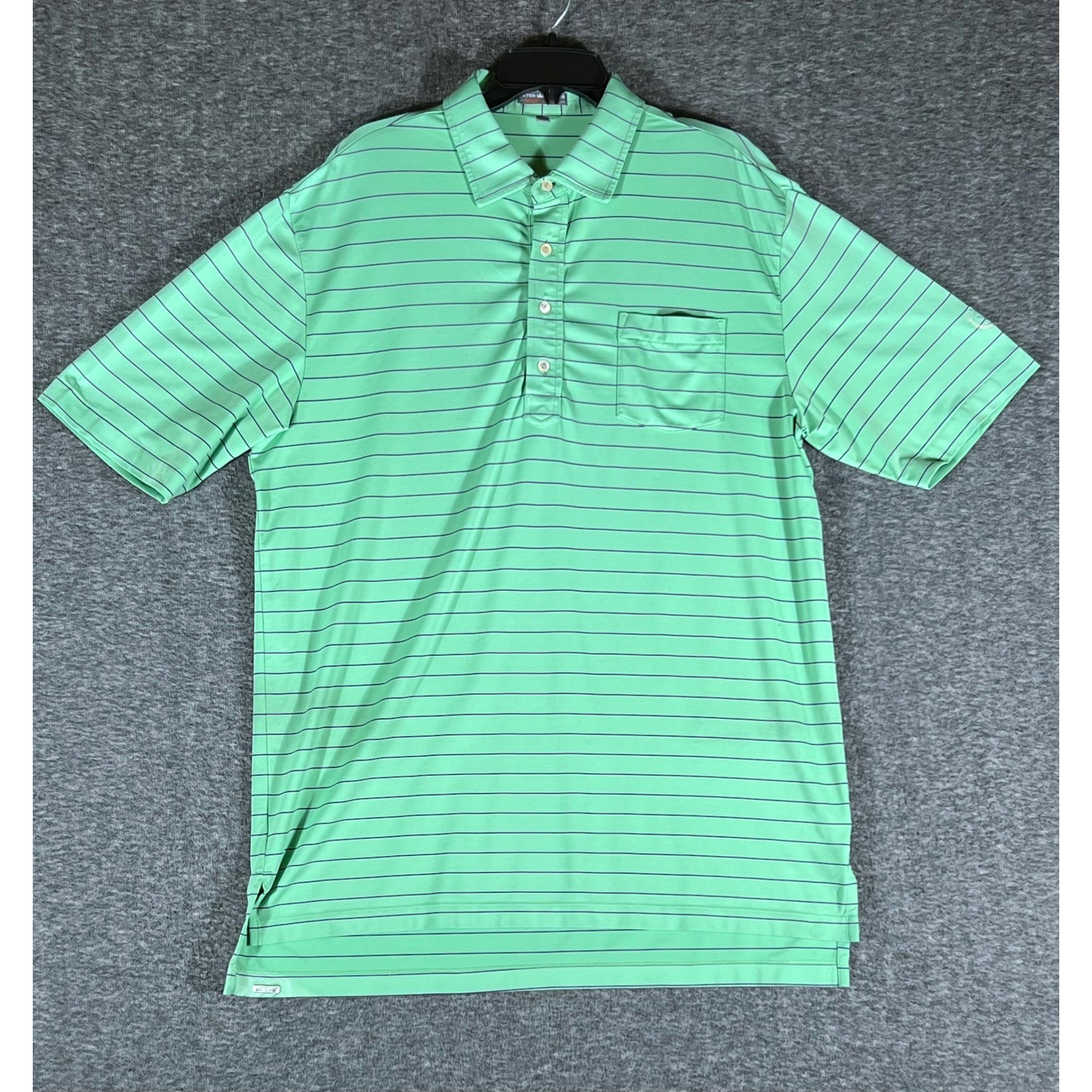 Peter Millar Summer Comfort Men's Large Green Striped Golf Polo Shirt L