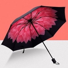 Foldable Inner Printed Small Black Umbrella, Sunny And Rainy Dual-use UV Protect