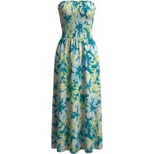 Seven Wonders Floral Smocked Strapless Maxi Dress Blue Green Medium US 6 Boho