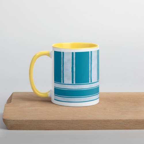 Tasse à café en céramique 11 oz blanc sarcelle rayé | Coupe de plage océan nautique côtier - Photo 30/30
