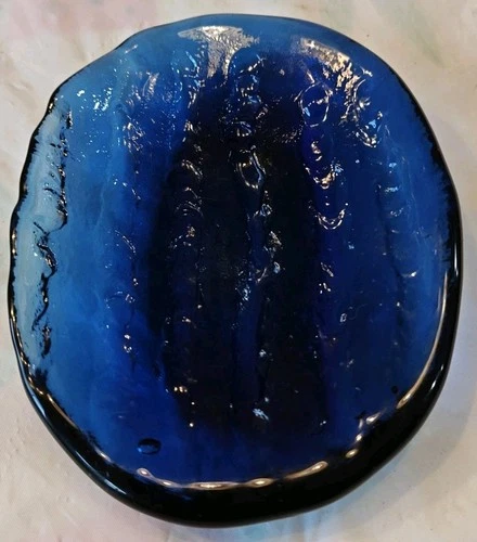 BLENKO FREEFORM COBALT BLUE ART REPURPOSED GLASS ASHTRAY TRINKET TRAY SOAP DISH