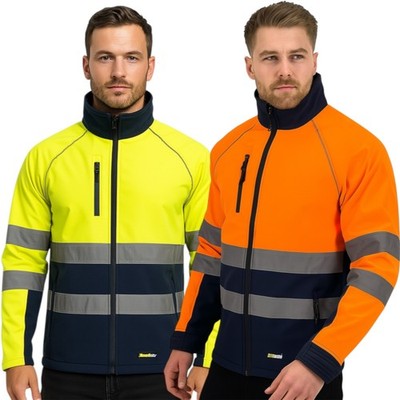 Herren Hi Vis Softshell Jacke Arbeitskleidung Sicherheit reflektierend Reißverschluss Hals Sicherheit Mantel