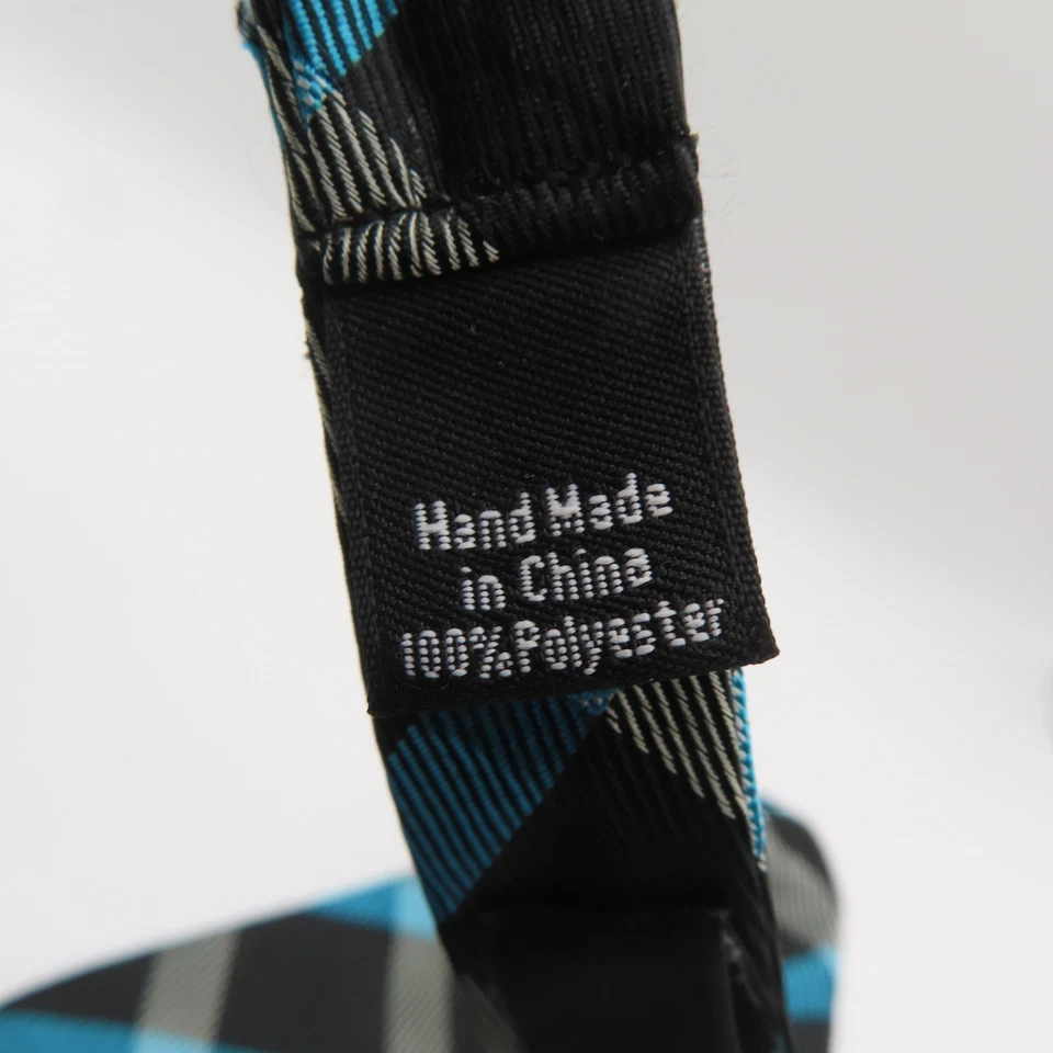 J Ferrar Bow Tie Blue Black White Check 2" Wide Self Tie Polyester - Image 4 of 4