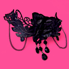 BLACK ROSE  WINGS Elegant Gothic yoke bib collar choker necklace Victorian S4