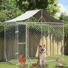 Outdoor Dog Kennel Silver Galvanized steel, polyethylene Large