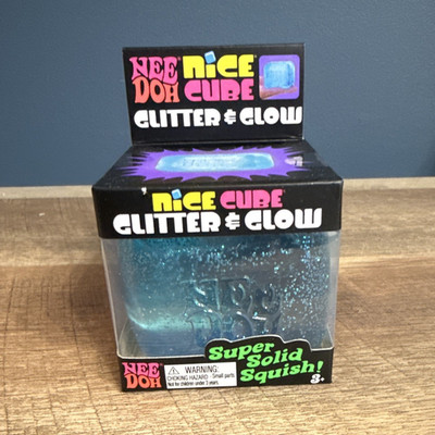 Nee Doh Nice Cube Glitter Glow in the Dark Squeeze Ball, Blue, 3in, 26050HY