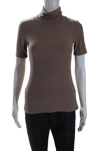 Theory Womens Brown Turtleneck Short Sleeve Blouse Top Size S